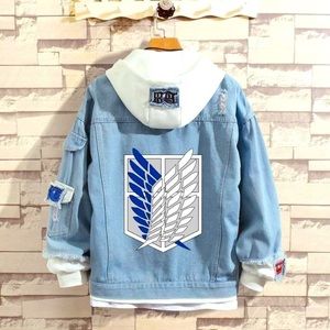 Attack on Titan Scouts Hooded Denim Jacket Hoodie size Large